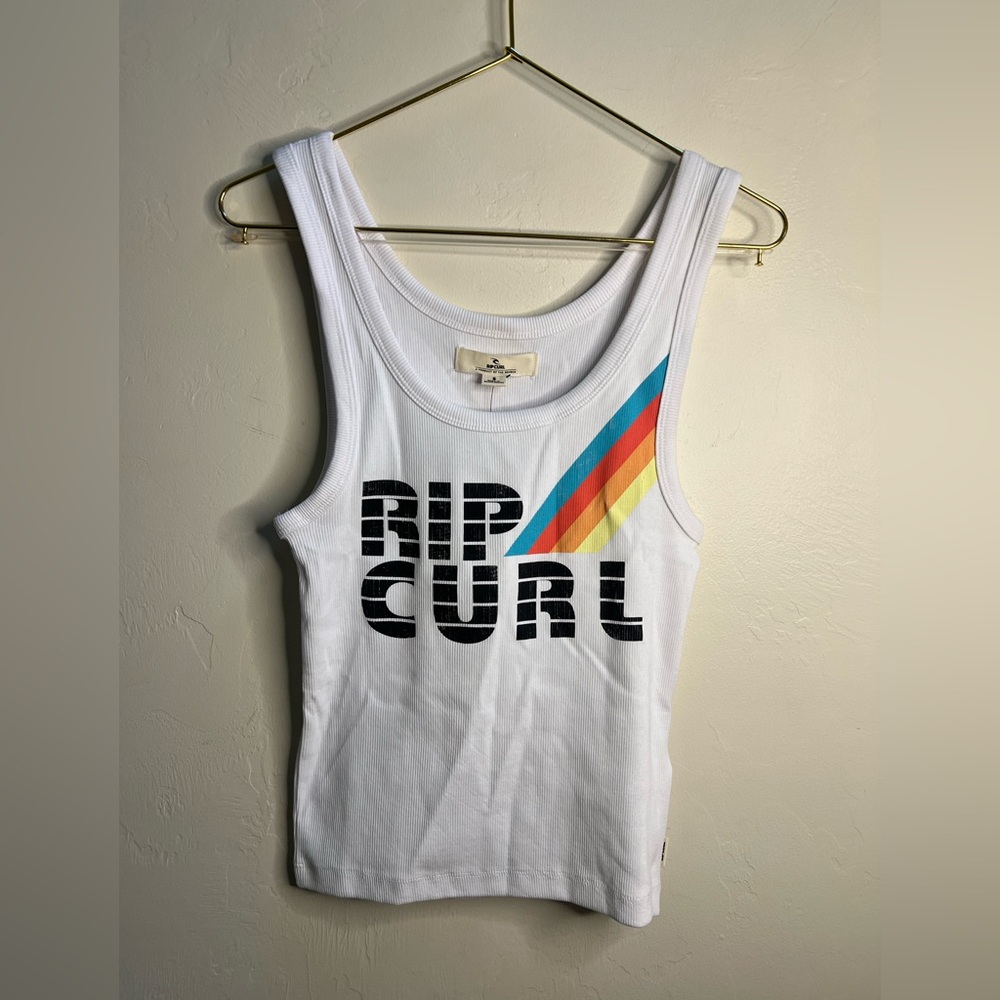 Rip Curl White Tee with Vibrant Stripes‎